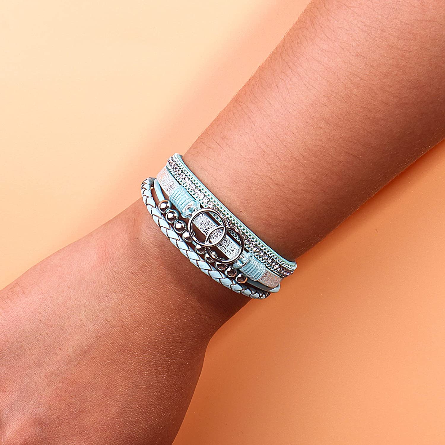 FANCY SHINY Boho Wrap Bracelets Leather Cuff Bangle Gold Beaded Bracelets for Women Stackable Infinity Bracelets Jewelry with Clasp - Image 7
